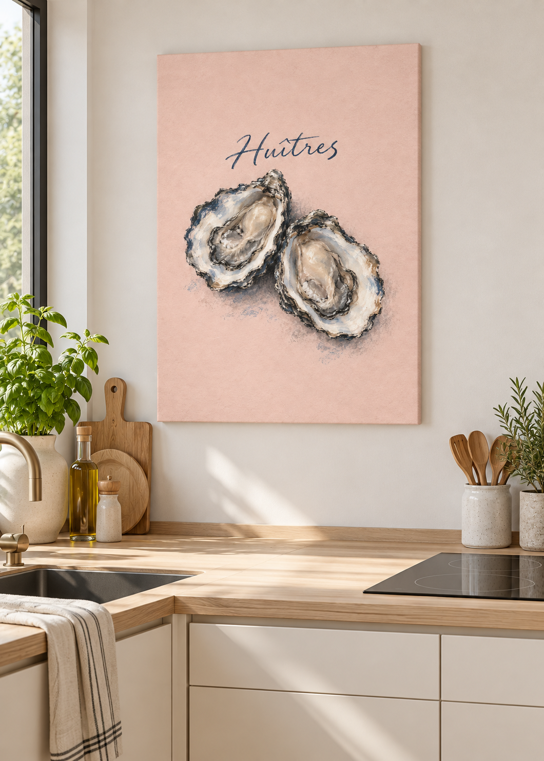 Huîtres – Ungerahmte matte Leinwand Slim in moderner Küche