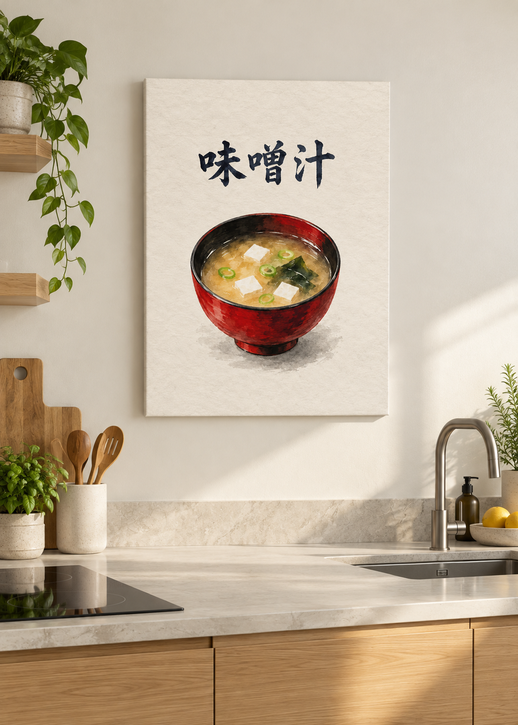Miso-Suppe – Ungerahmte matte Leinwand Slim in moderner Küche