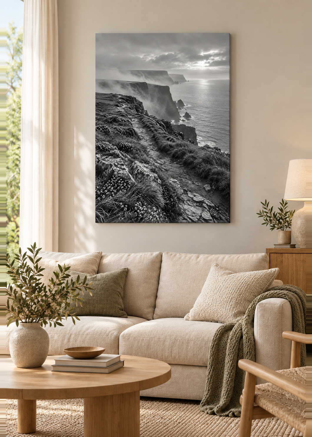 Atlantikklippen im Nebel – Slim Canvas.
