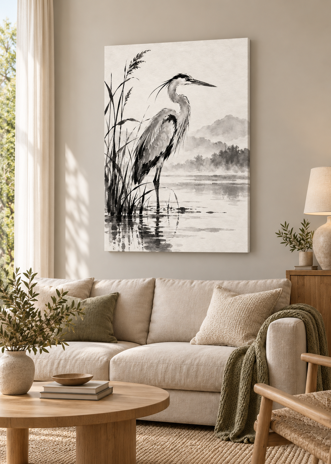 Reiher am Wasser – rahmenloses Slim Canvas.
