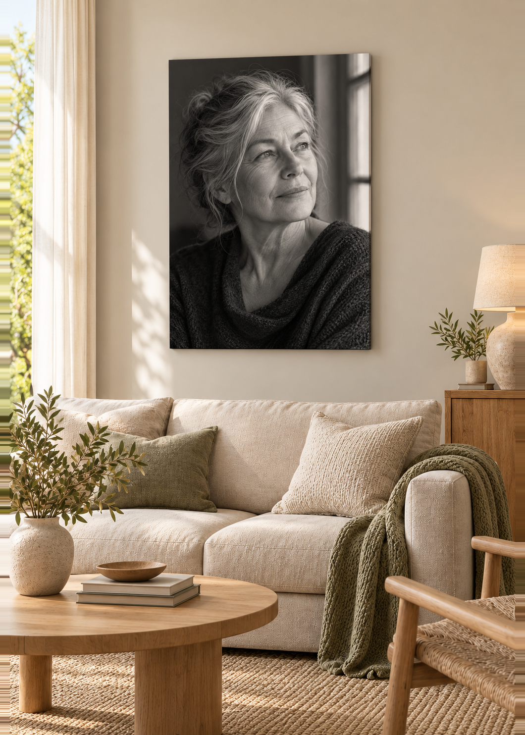 Porträt im Fensterlicht – rahmenloses Slim Canvas.