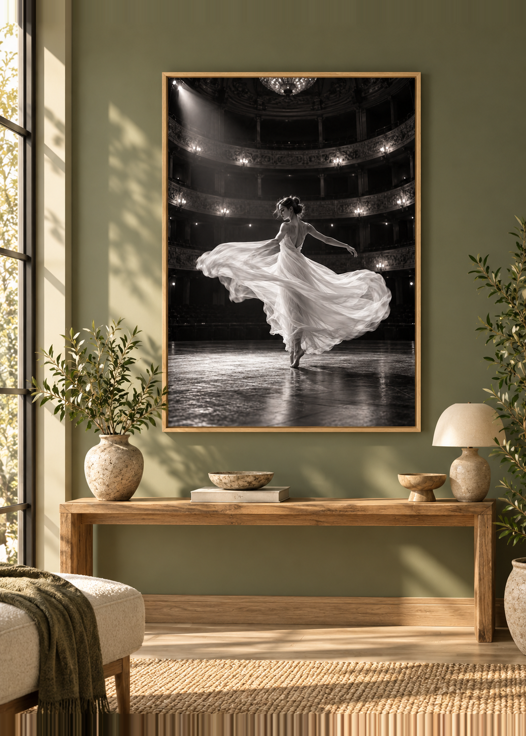 Tanz im alten Theaterlicht – rahmenlose Slim-Leinwand.
