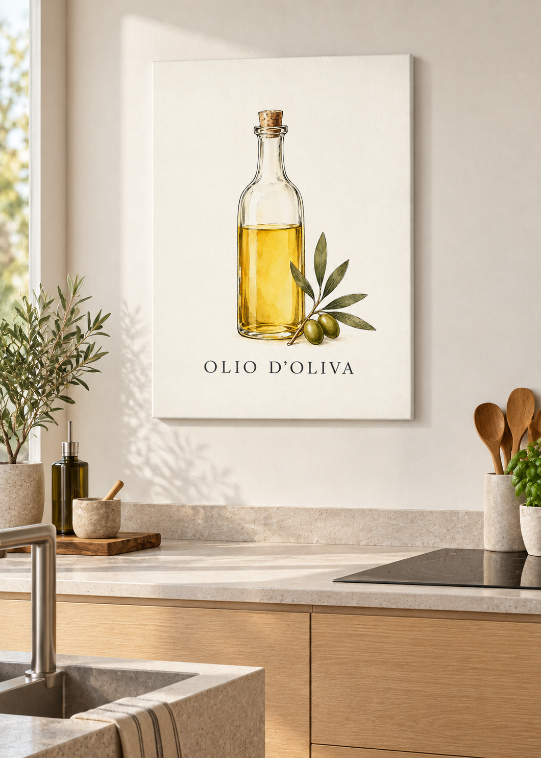 Olio d’Oliva – Ungerahmte matte Leinwand Slim in moderner Küche