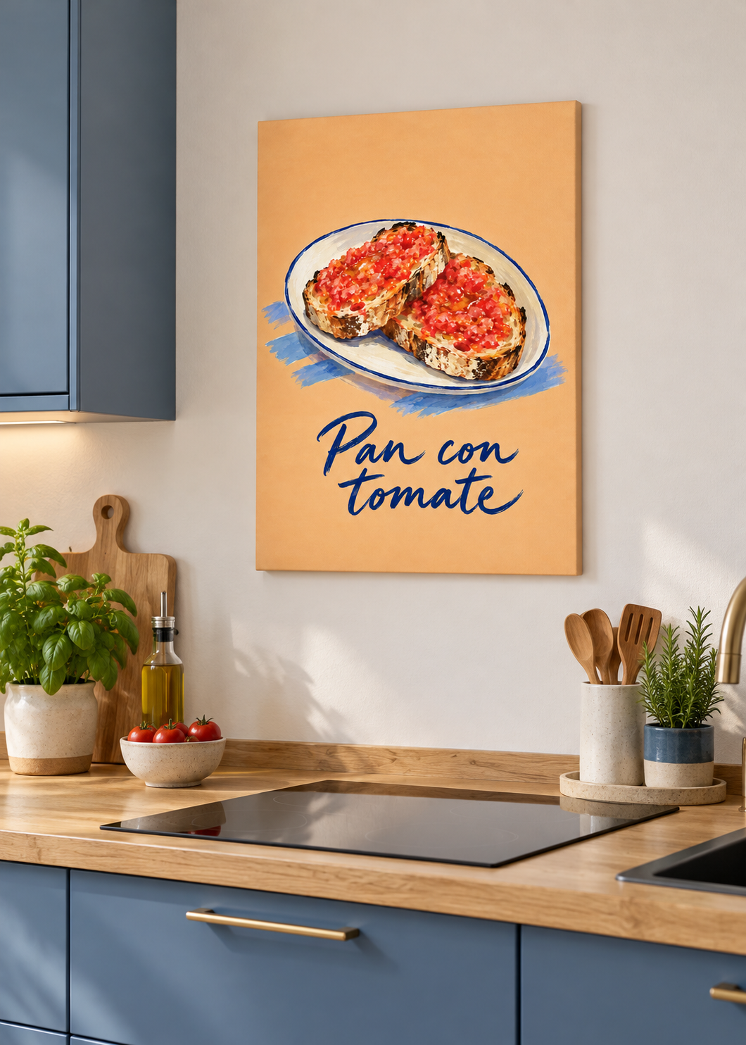Pan con Tomate – Ungerahmte matte Leinwand Slim in moderner Küche