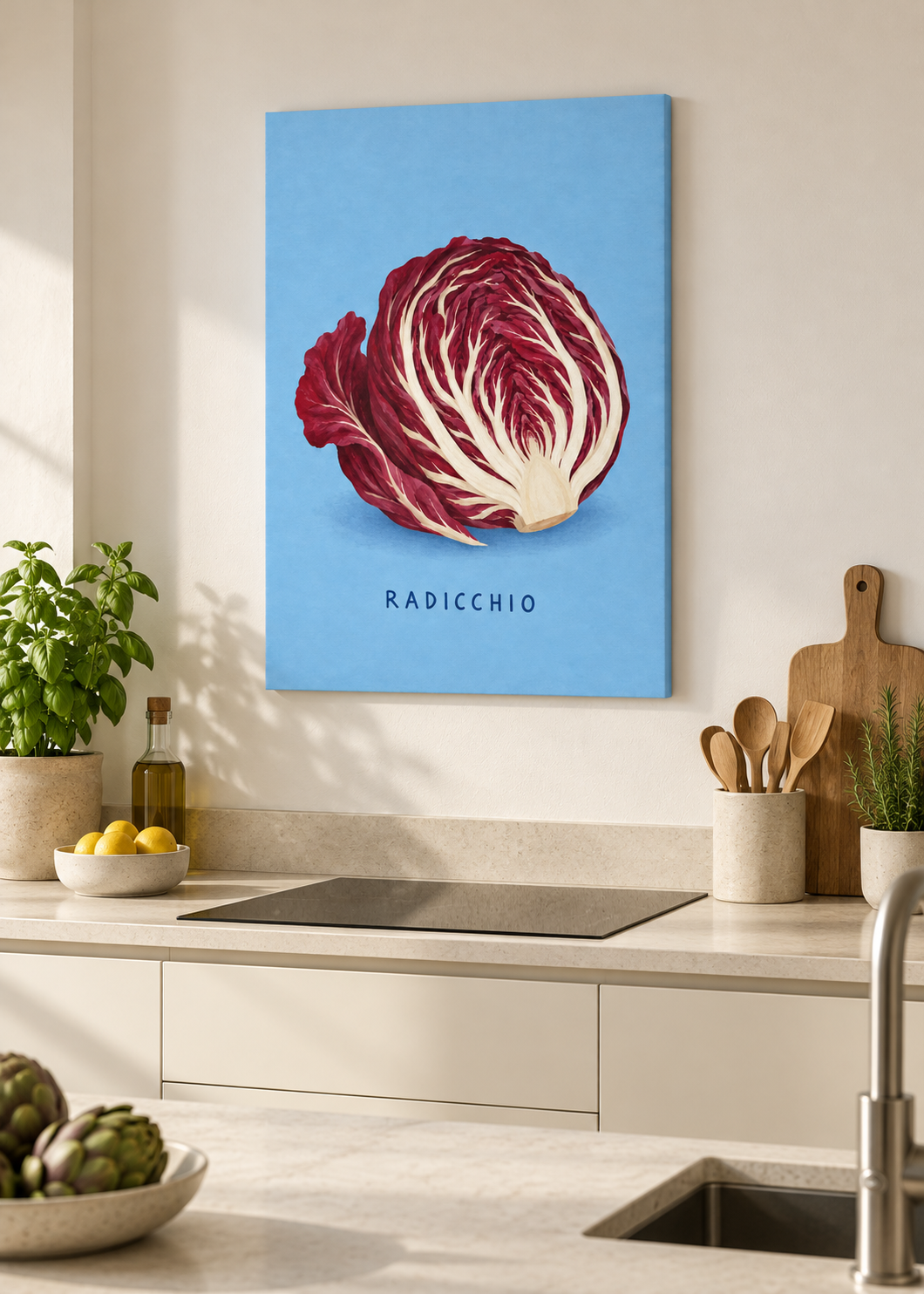 Radicchio – Ungerahmte matte Leinwand Slim in moderner Küche
